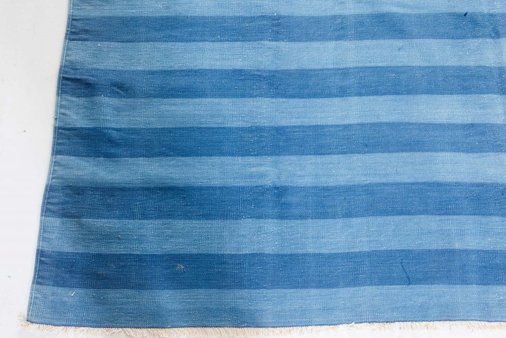 Mid-20th Century Blue Striped Indian Dhurrie Cotton Rug BB7366