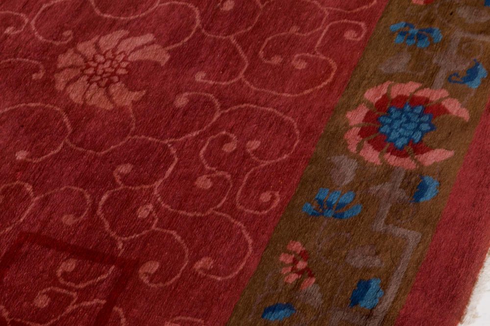 Art Deco Chinese Handmade Rug in Blue, Brown and Pink BB7360