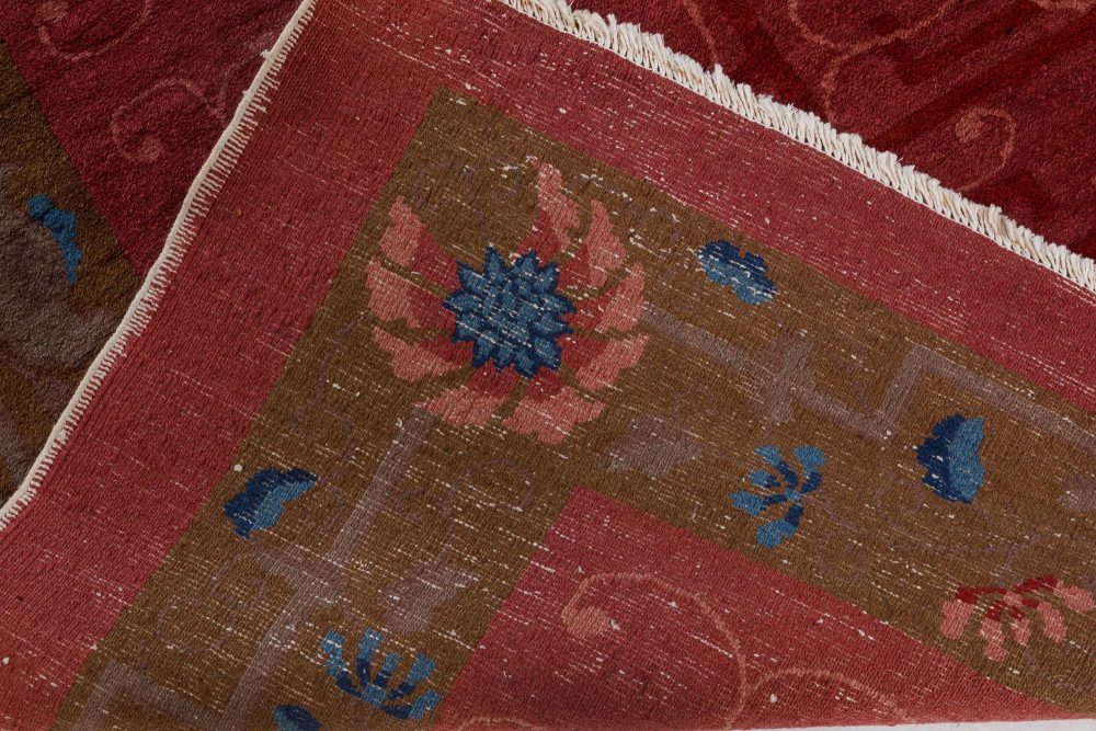 Art Deco Chinese Handmade Rug in Blue, Brown and Pink BB7360