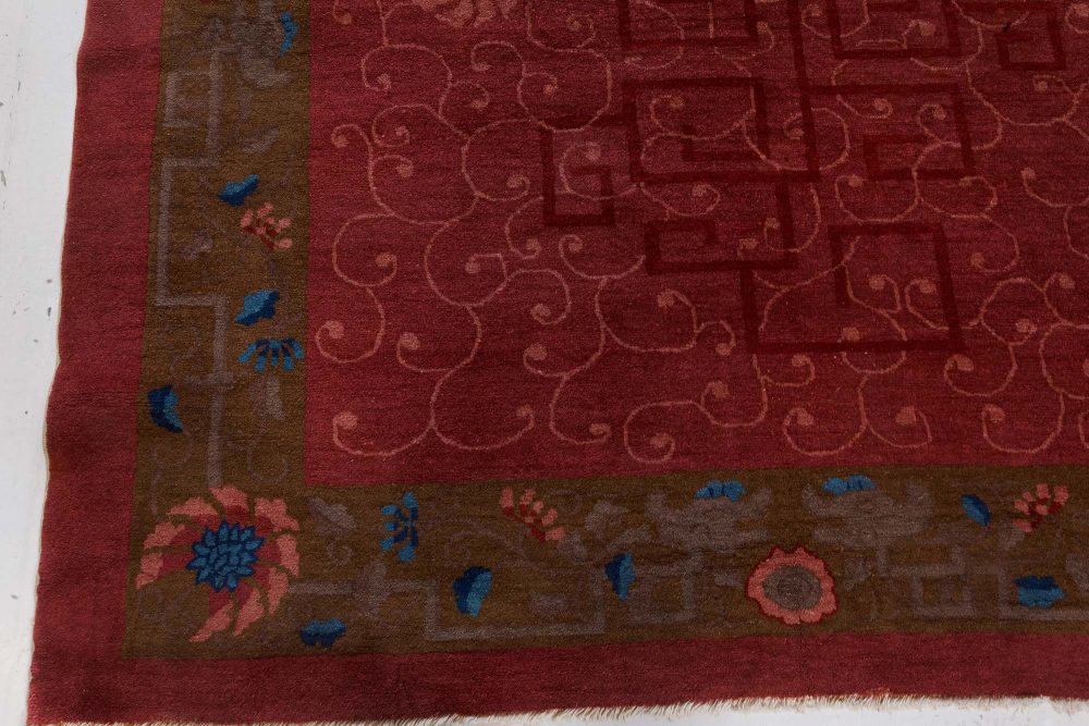 Art Deco Chinese Handmade Rug in Blue, Brown and Pink BB7360