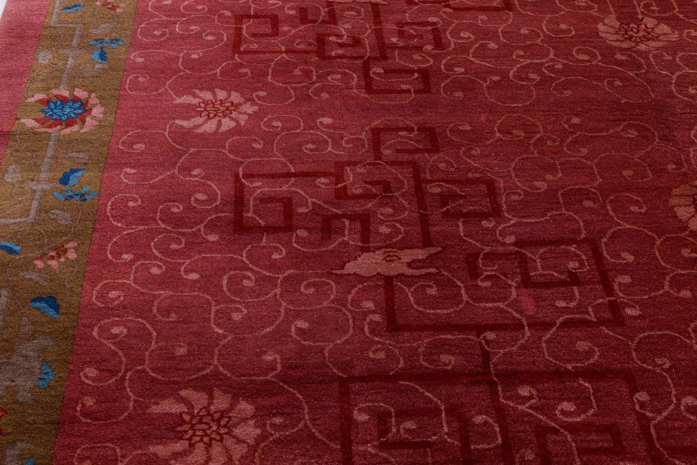 Art Deco Chinese Handmade Rug in Blue, Brown and Pink BB7360
