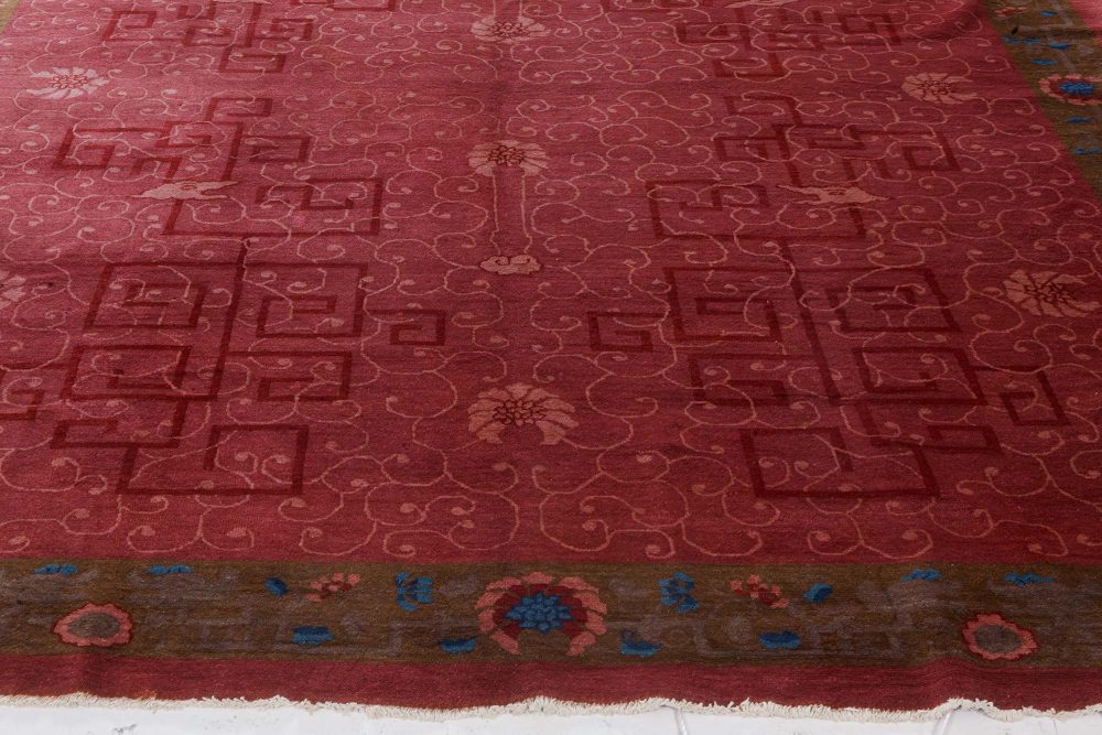 Art Deco Chinese Handmade Rug in Blue, Brown and Pink BB7360