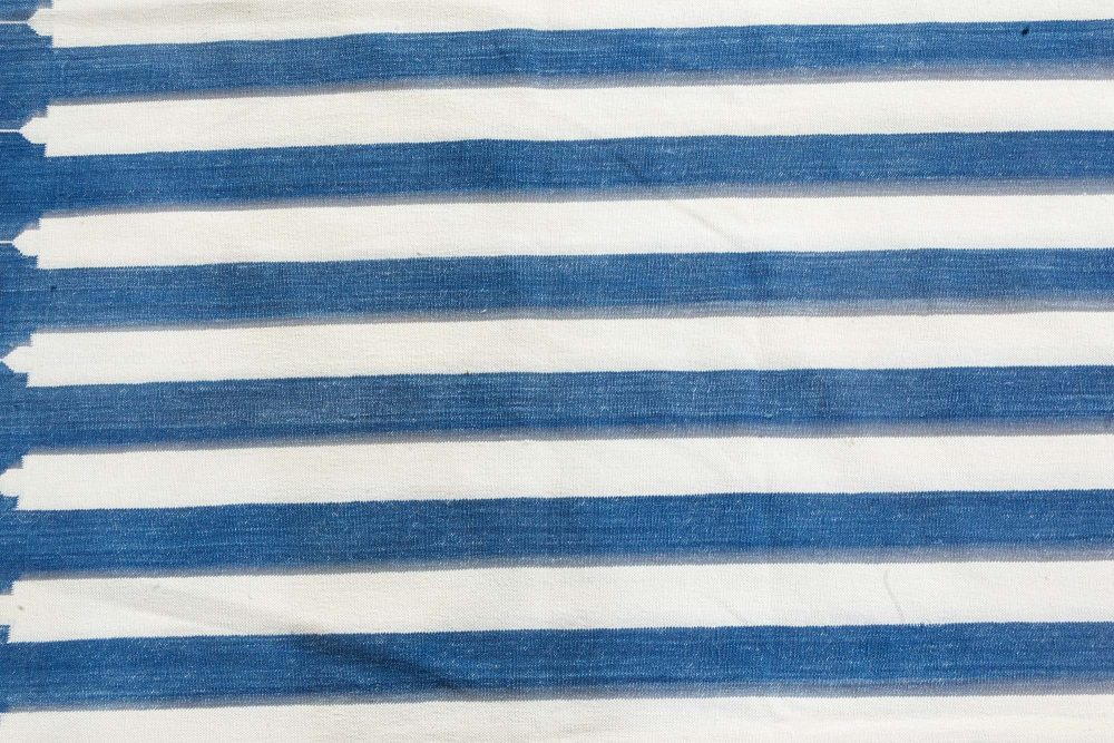 Doris Leslie Blau Collection Indian Dhurrie Striped Blue, Beige Cotton Rug N12130
