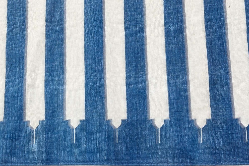 Doris Leslie Blau Collection Indian Dhurrie Striped Blue, Beige Cotton Rug N12130