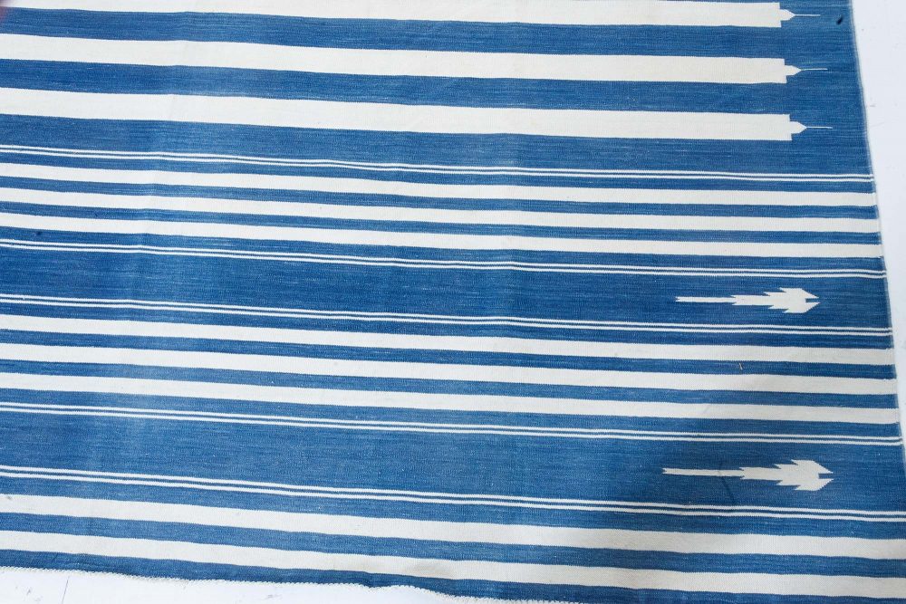 Doris Leslie Blau Collection Indian Dhurrie Striped Blue, Beige Cotton Rug N12130