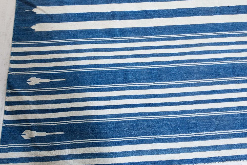 Doris Leslie Blau Collection Indian Dhurrie Striped Blue, Beige Cotton Rug N12130