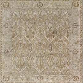 Antique Amritsar Indian Allover Geometric Warm Tan Hand-Knotted Wool Rug – Circa 1920 (Size Adjusted) BB7374