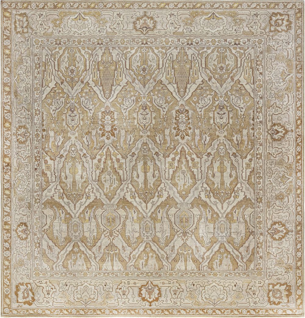Antique Indian Amritsar Beige, Brown and Gold Rug (Size Adjusted) BB7375