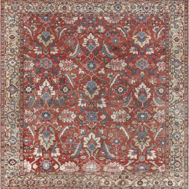 Antique Heriz Persian Allover Floral Warm Tan Hand-Knotted Wool Rug – Circa 1920 BB7373