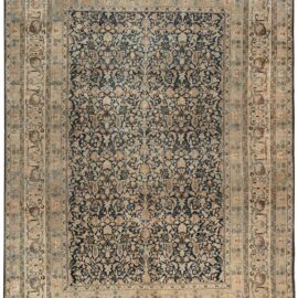 Antique Meshad Persian Allover Floral Light Beige Hand-Knotted Wool Rug – Circa 1920 BB7376