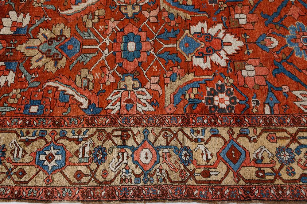 Antique Persian Heriz Rug in Blue, Pink, Red, White, and Yellow BB7373