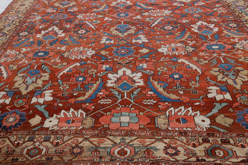 Antique Persian Heriz Rug in Blue, Pink, Red, White, and Yellow BB7373