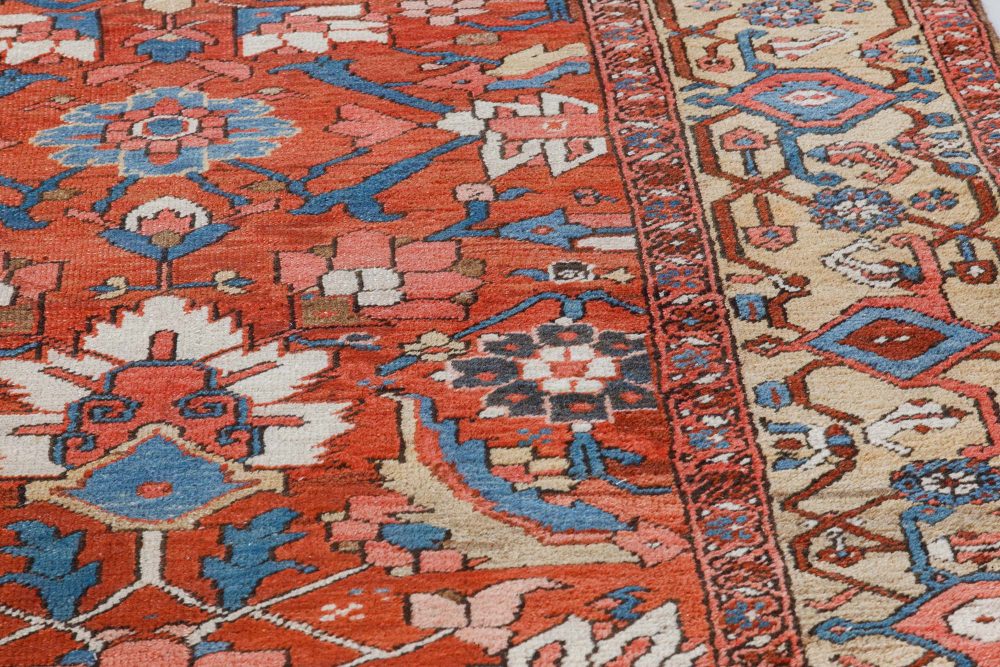 Antique Persian Heriz Rug in Blue, Pink, Red, White, and Yellow BB7373