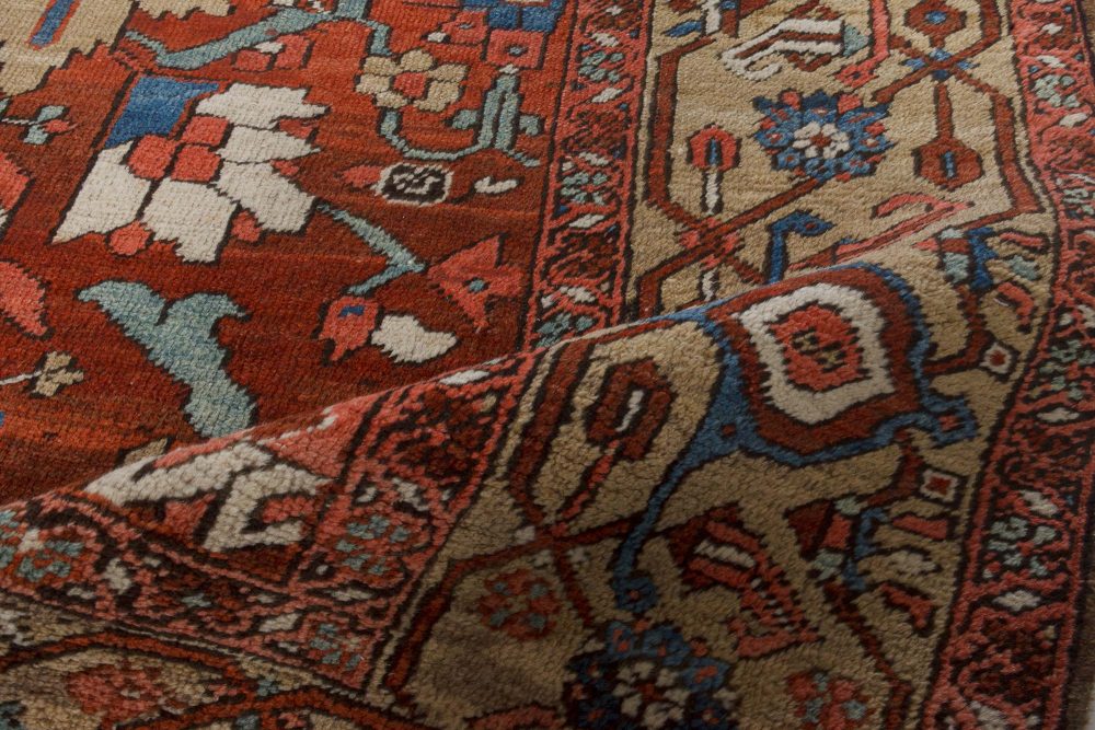 Antique Persian Heriz Rug in Blue, Pink, Red, White, and Yellow BB7373