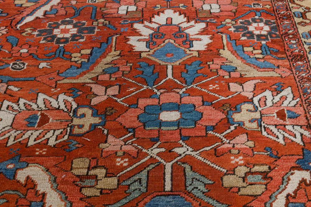 Antique Persian Heriz Rug in Blue, Pink, Red, White, and Yellow BB7373