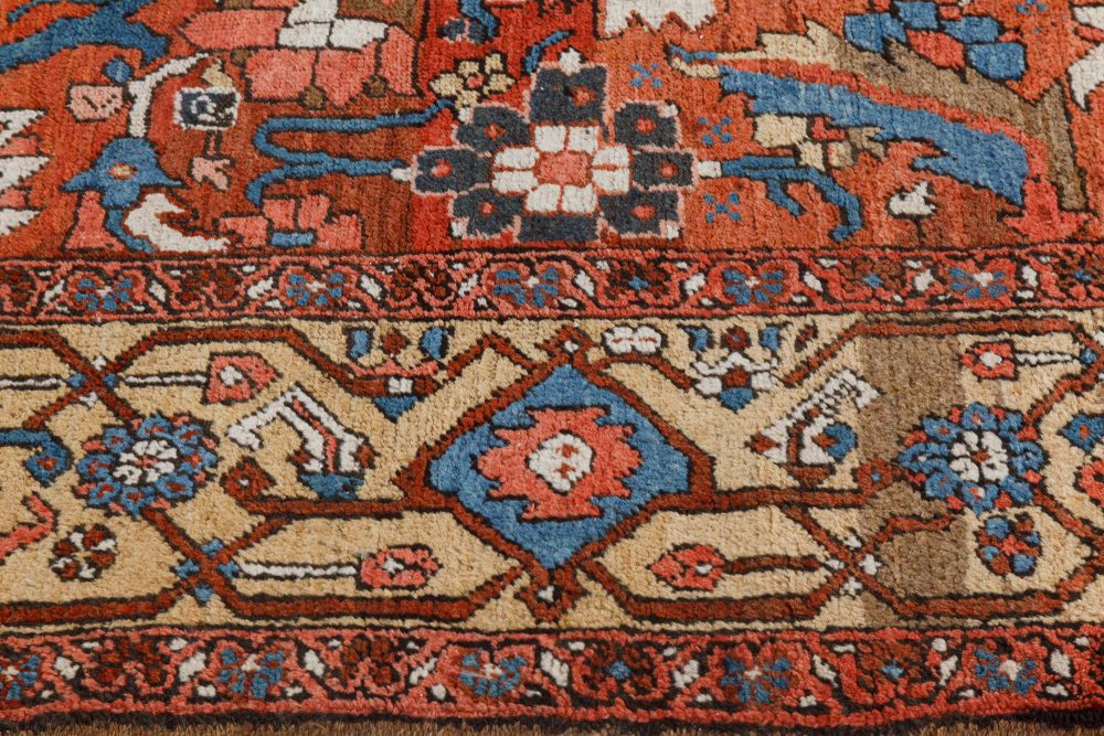 Antique Persian Heriz Rug in Blue, Pink, Red, White, and Yellow BB7373