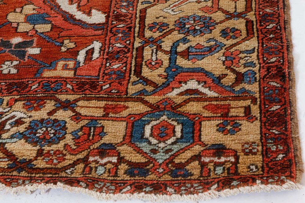 Antique Persian Heriz Rug in Blue, Pink, Red, White, and Yellow BB7373