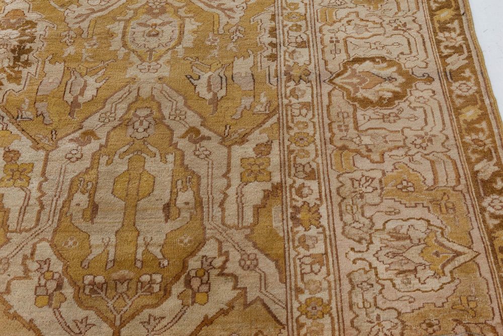 Antique Indian Amritsar Beige, Brown, Gold Handmade Wool Rug (Size Adjusted) BB7374