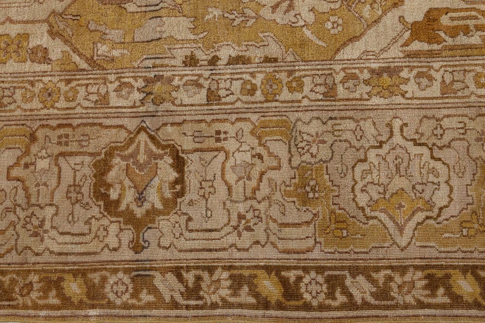 Antique Indian Amritsar Beige, Brown, Gold Handmade Wool Rug (Size Adjusted) BB7374