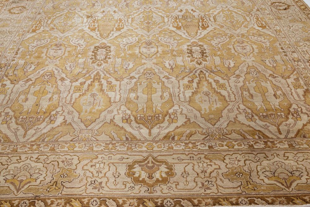 Antique Indian Amritsar Beige, Brown, Gold Handmade Wool Rug (Size Adjusted) BB7374