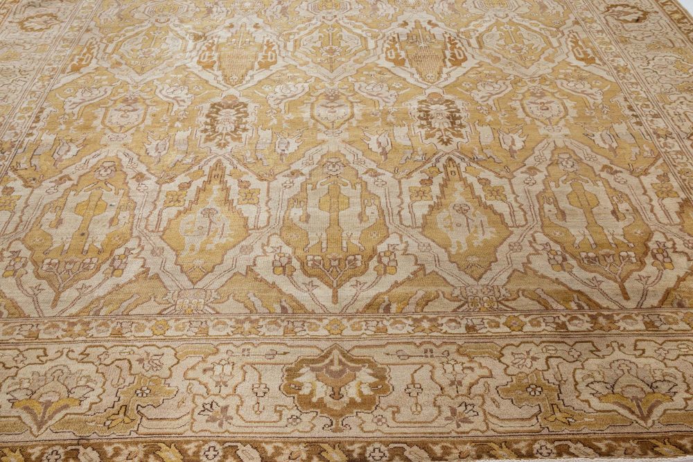 Antique Indian Amritsar Beige, Brown, Gold Handmade Wool Rug (Size Adjusted) BB7374