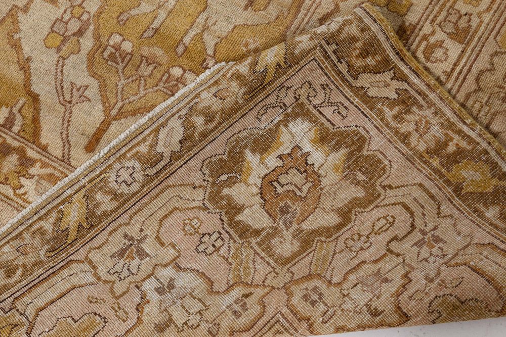 Antique Indian Amritsar Beige, Brown, Gold Handmade Wool Rug (Size Adjusted) BB7374