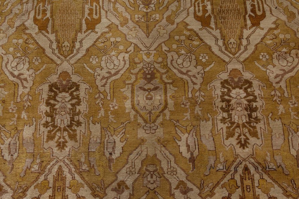 Antique Indian Amritsar Beige, Brown, Gold Handmade Wool Rug (Size Adjusted) BB7374