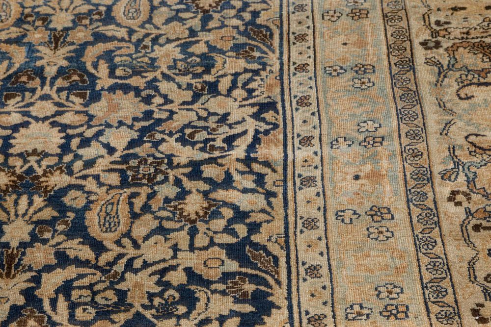 Antique Persian Meshad Rug in Beige, Blue, and Brown BB7376