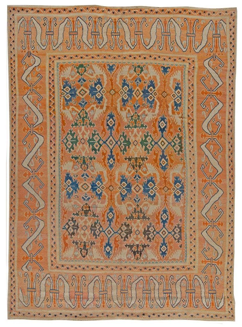 Spanish Cuenca Handwoven Muted Orange, Blue and Green Rug BB5610