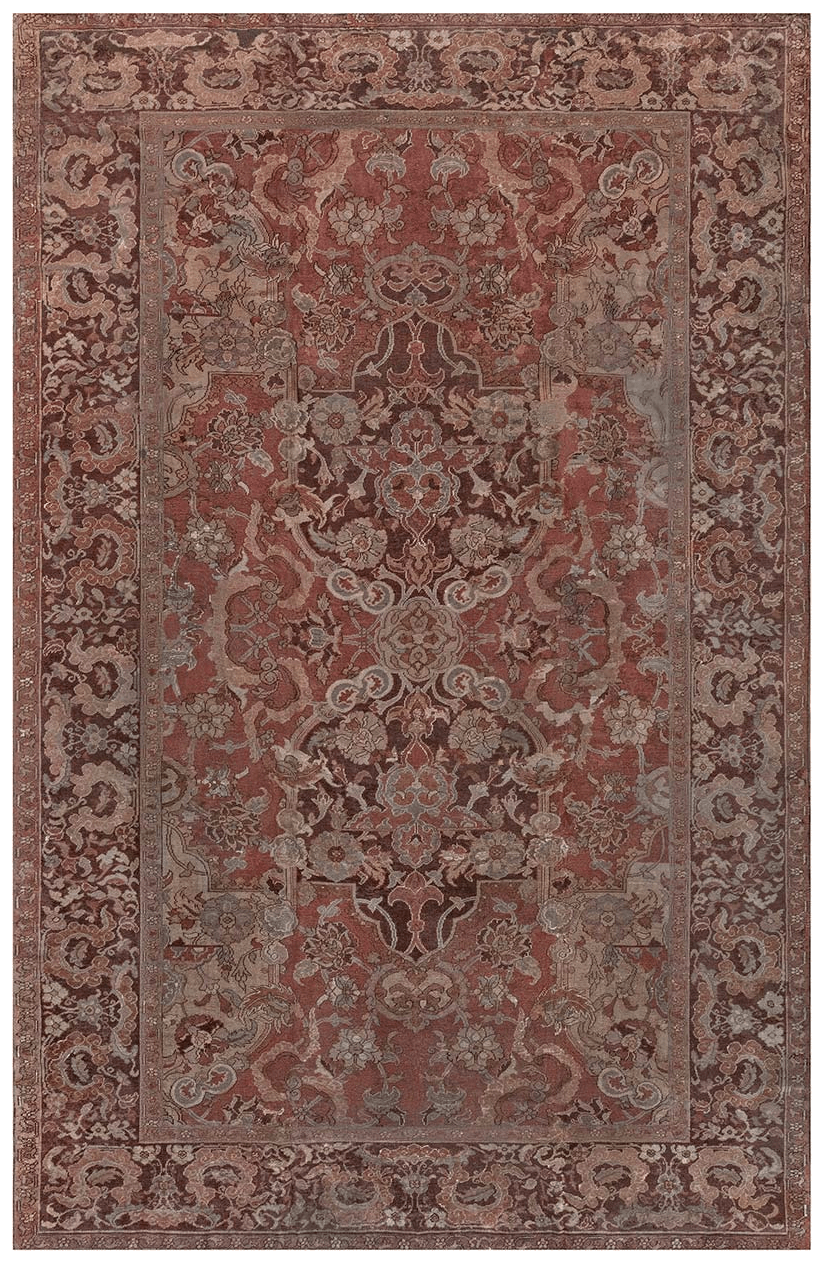 Turkish Hereke Dusty Rose and Burgundy Handwoven Wool Carpet BB7274