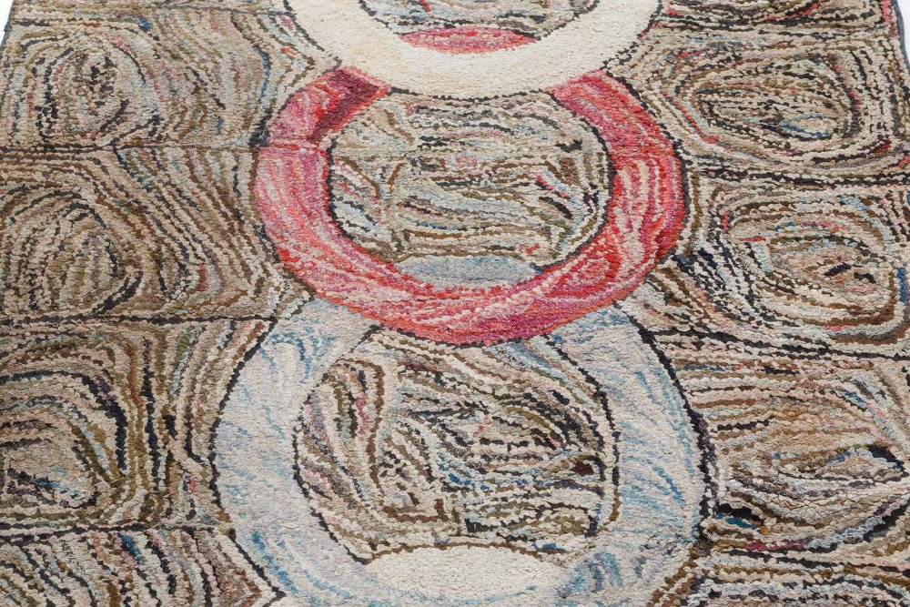 American Hooked with Overlapping Ring Hand Knotted Wool Rug BB7416