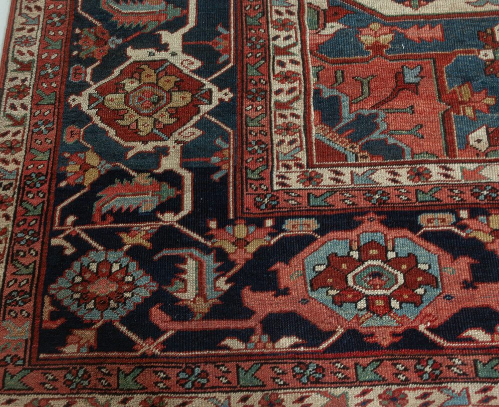 One-of-a-kind Antique Persian Heriz Rug in Beige, Blue, Pink, and Red BB7575