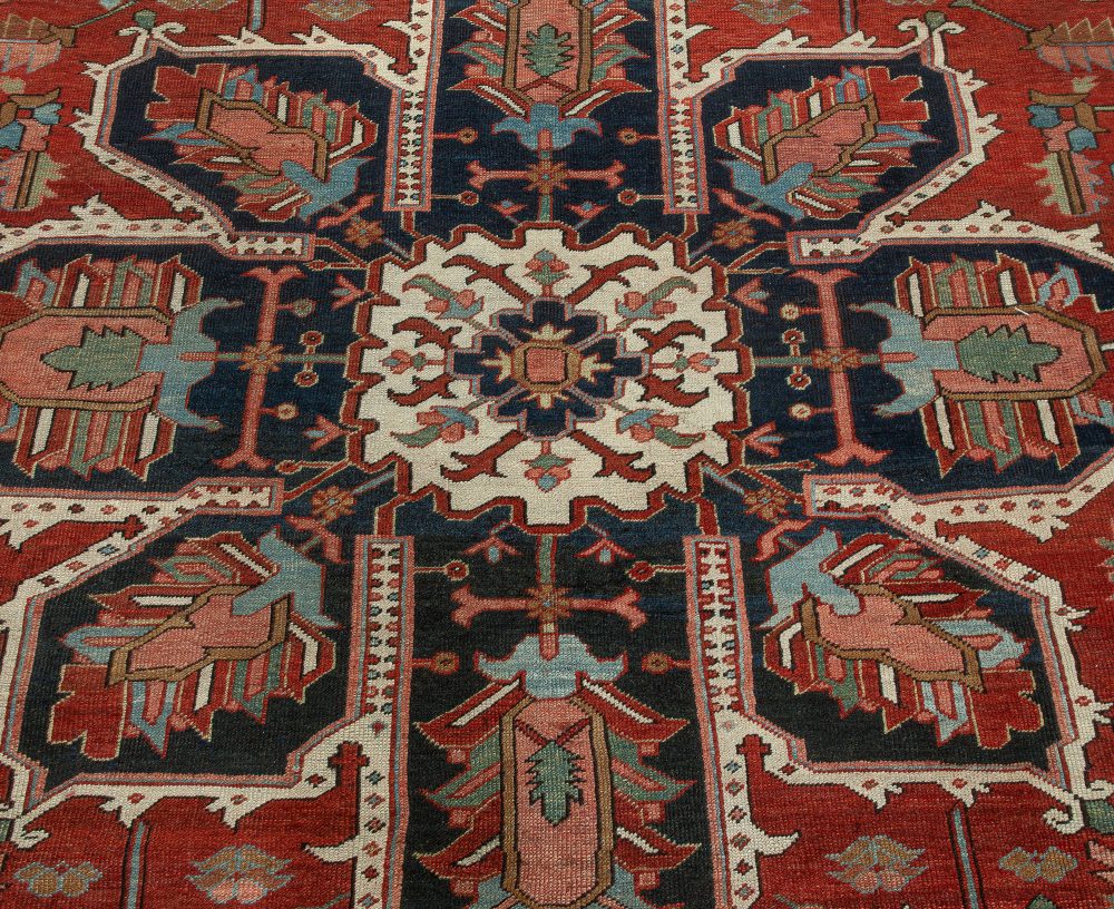 One-of-a-kind Antique Persian Heriz Rug in Beige, Blue, Pink, and Red BB7575