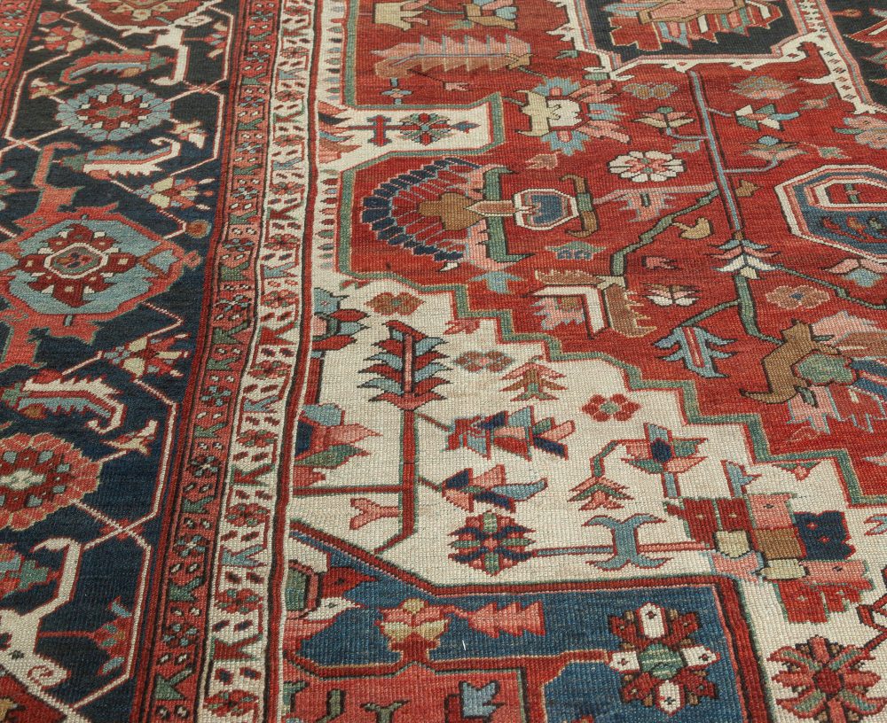 One-of-a-kind Antique Persian Heriz Rug in Beige, Blue, Pink, and Red BB7575