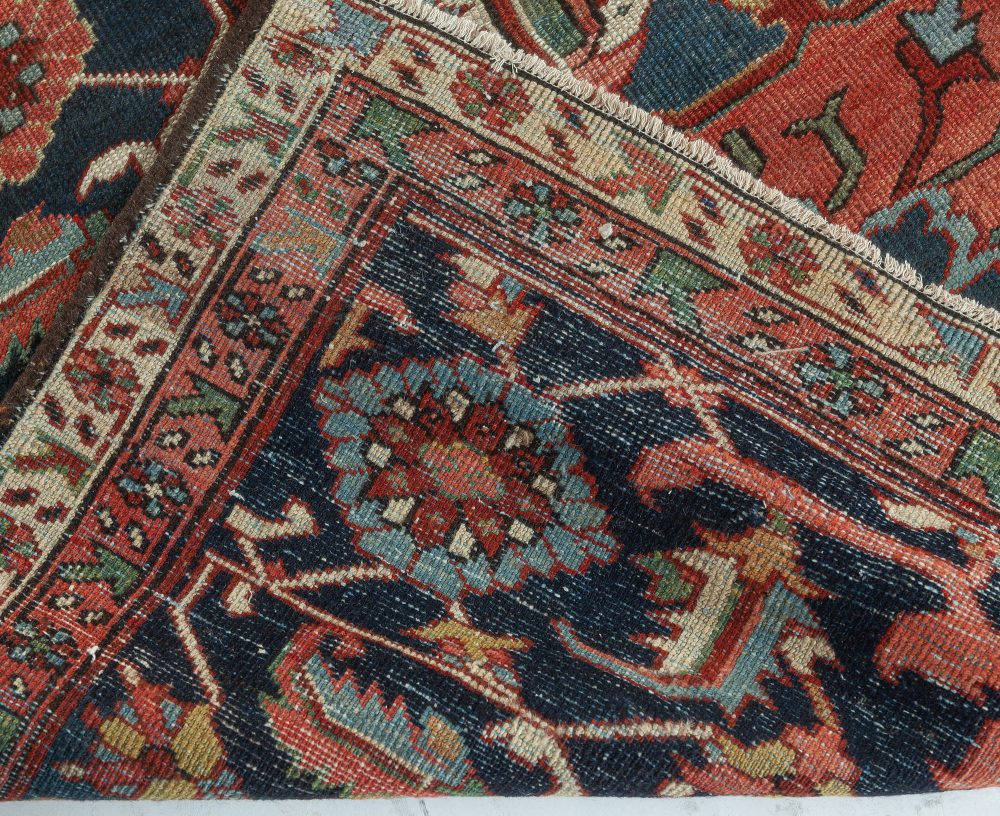 One-of-a-kind Antique Persian Heriz Rug in Beige, Blue, Pink, and Red BB7575