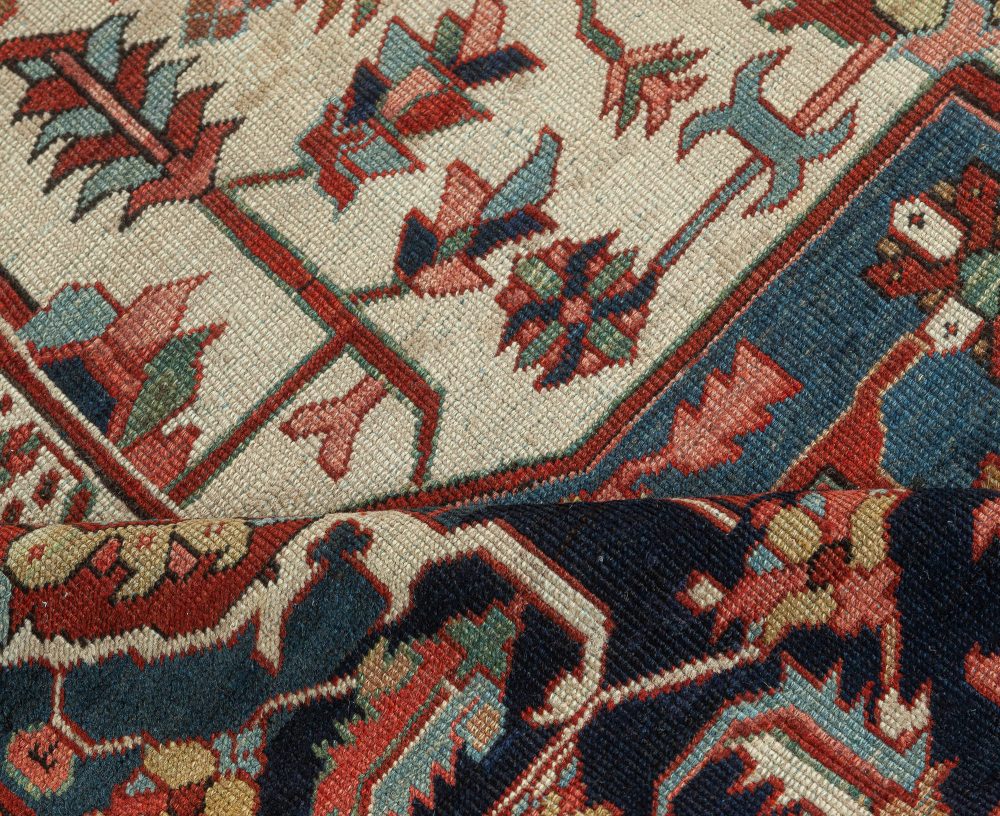 One-of-a-kind Antique Persian Heriz Rug in Beige, Blue, Pink, and Red BB7575