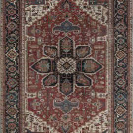 One-of-a-kind Antique Persian Heriz Rug in Beige, Blue, Pink, and Red BB7575