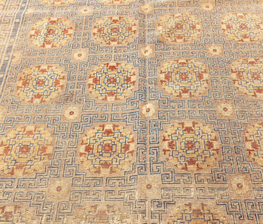 Antique Chinese Rug Hand Knotted in Silk and Metal BB7579