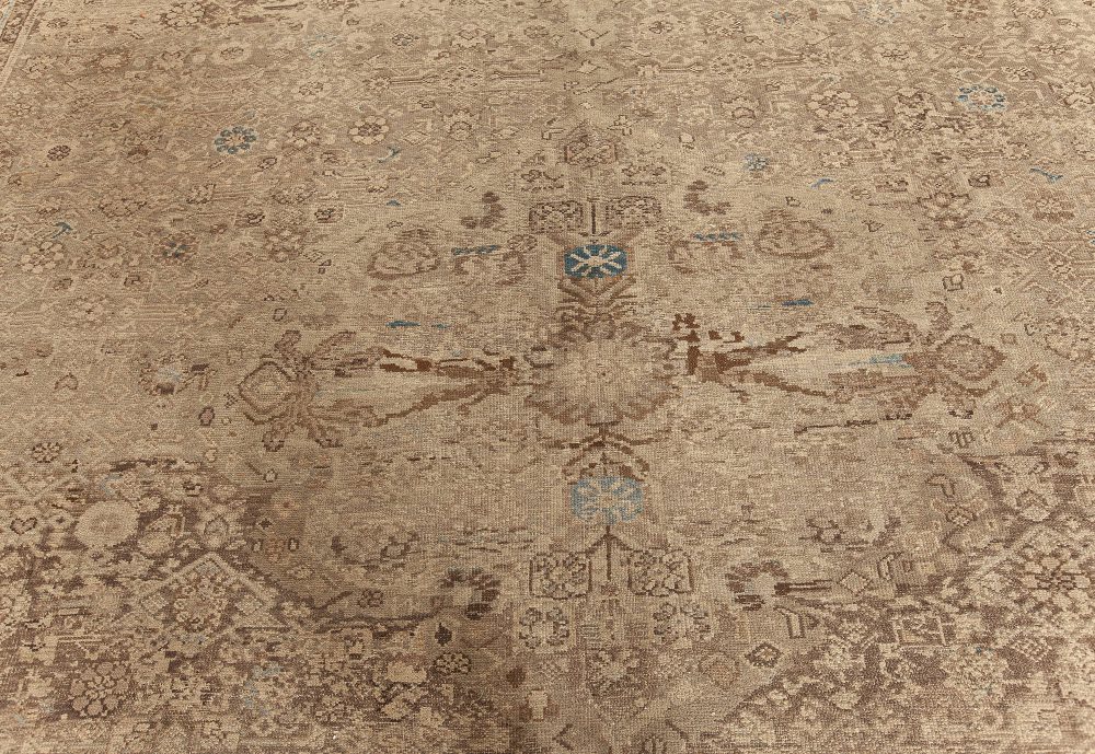 Oversized Antique Persian Malayer Rug in Beige, Blue and Brown BB7585