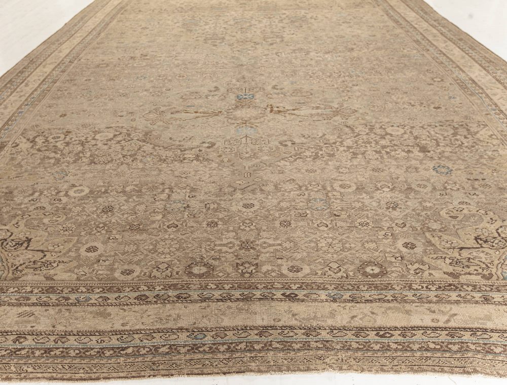 Oversized Antique Persian Malayer Rug in Beige, Blue and Brown BB7585