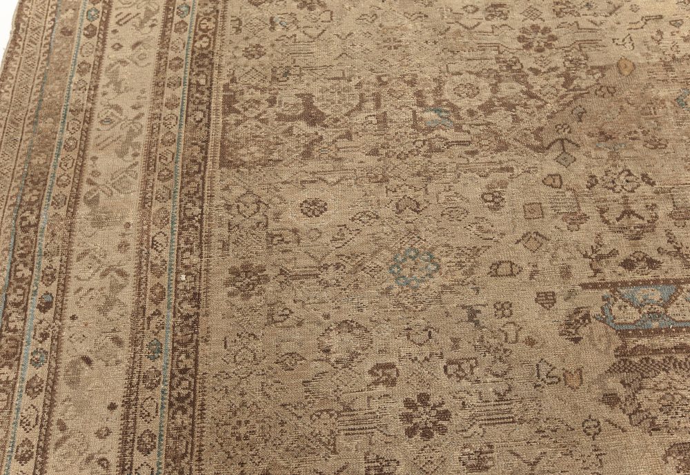 Oversized Antique Persian Malayer Rug in Beige, Blue and Brown BB7585