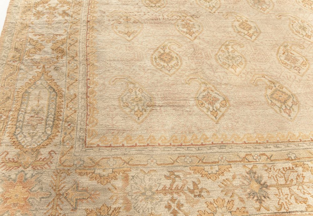 One-of-a-kind Antique Turkish Oushak Beige, Blue, Gold, Pink Handmade Wool Rug BB7587