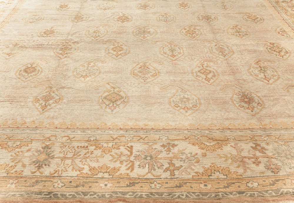 One-of-a-kind Antique Turkish Oushak Beige, Blue, Gold, Pink Handmade Wool Rug BB7587
