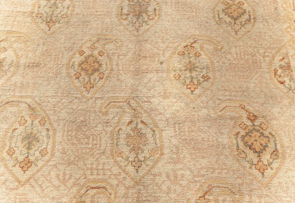 One-of-a-kind Antique Turkish Oushak Beige, Blue, Gold, Pink Handmade Wool Rug BB7587
