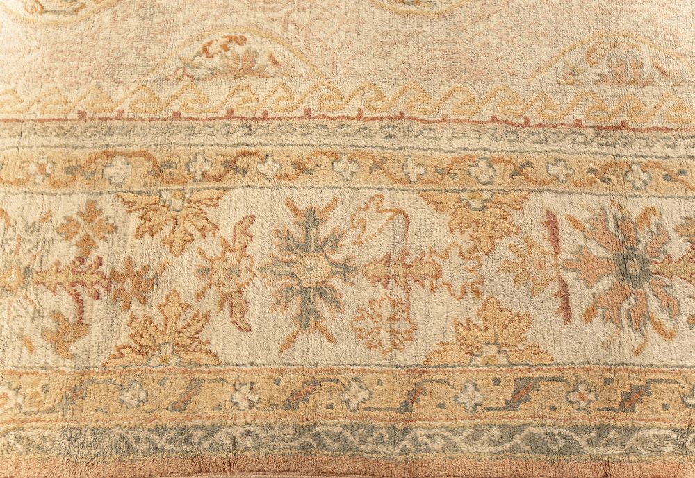 One-of-a-kind Antique Turkish Oushak Beige, Blue, Gold, Pink Handmade Wool Rug BB7587