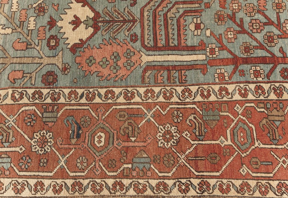 One-of-a-kind Antique Persian Bakshaish Rug in Beige, Blue, Brown, Green and Pink BB7588