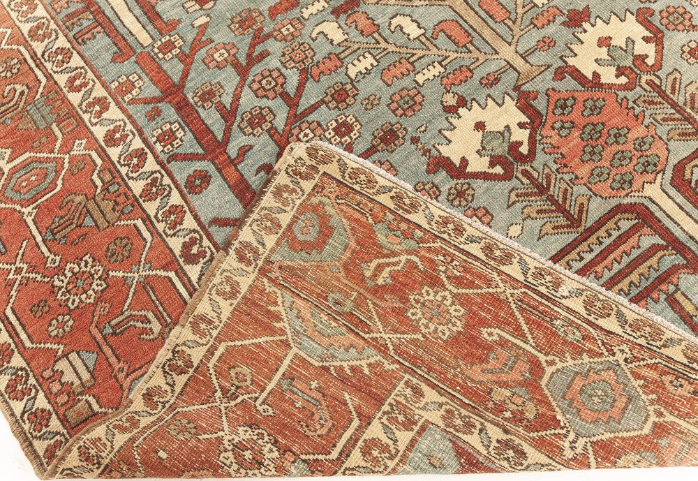 One-of-a-kind Antique Persian Bakshaish Rug in Beige, Blue, Brown, Green and Pink BB7588