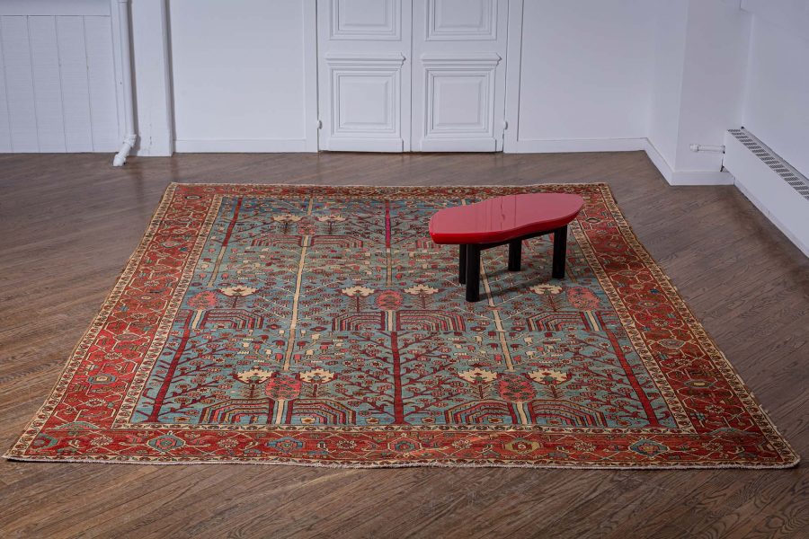 One-of-a-kind Antique Persian Heriz Rug in Beige, Blue, Brown, Green and Pink BB7588