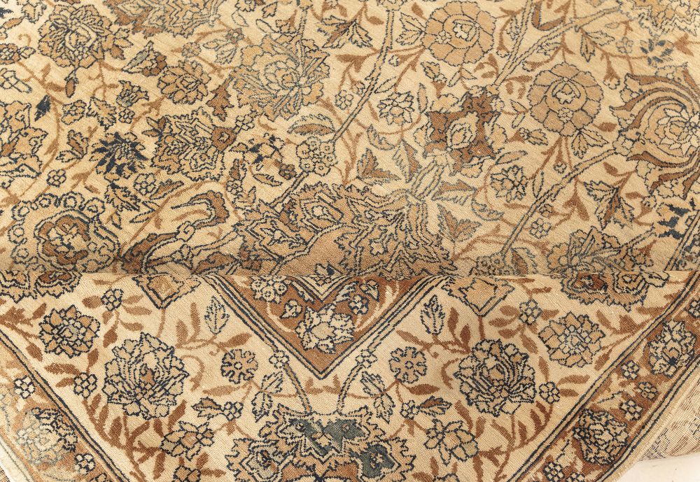 Fine Antique Persian Kirman Beige, Blue, Brown Handmade Wool Rug (Size Adjusted) BB7590