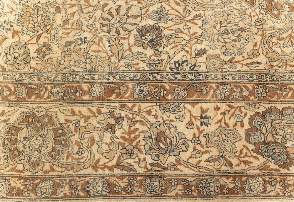 Fine Antique Persian Kirman Beige, Blue, Brown Handmade Wool Rug (Size Adjusted) BB7590